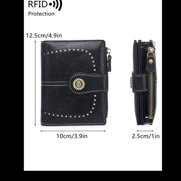 Stylish Black Leather Wallet with Stud Accents - Picture 10 of 10